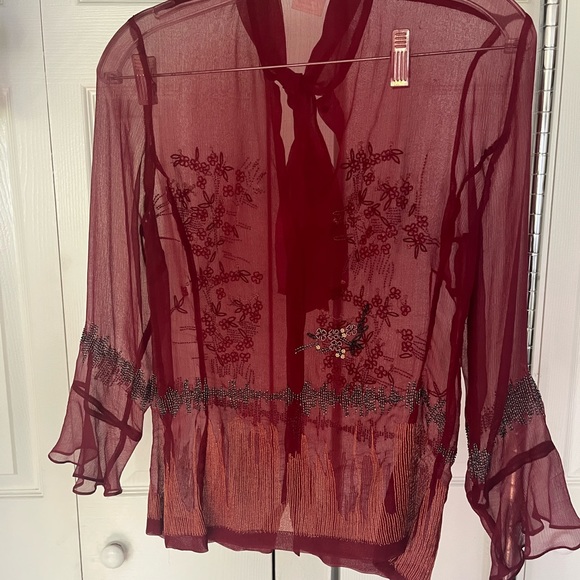 Dries Van Noten Sheer red blouse with neck tie and sequins size 38 US 6. Medium - Picture 5 of 5